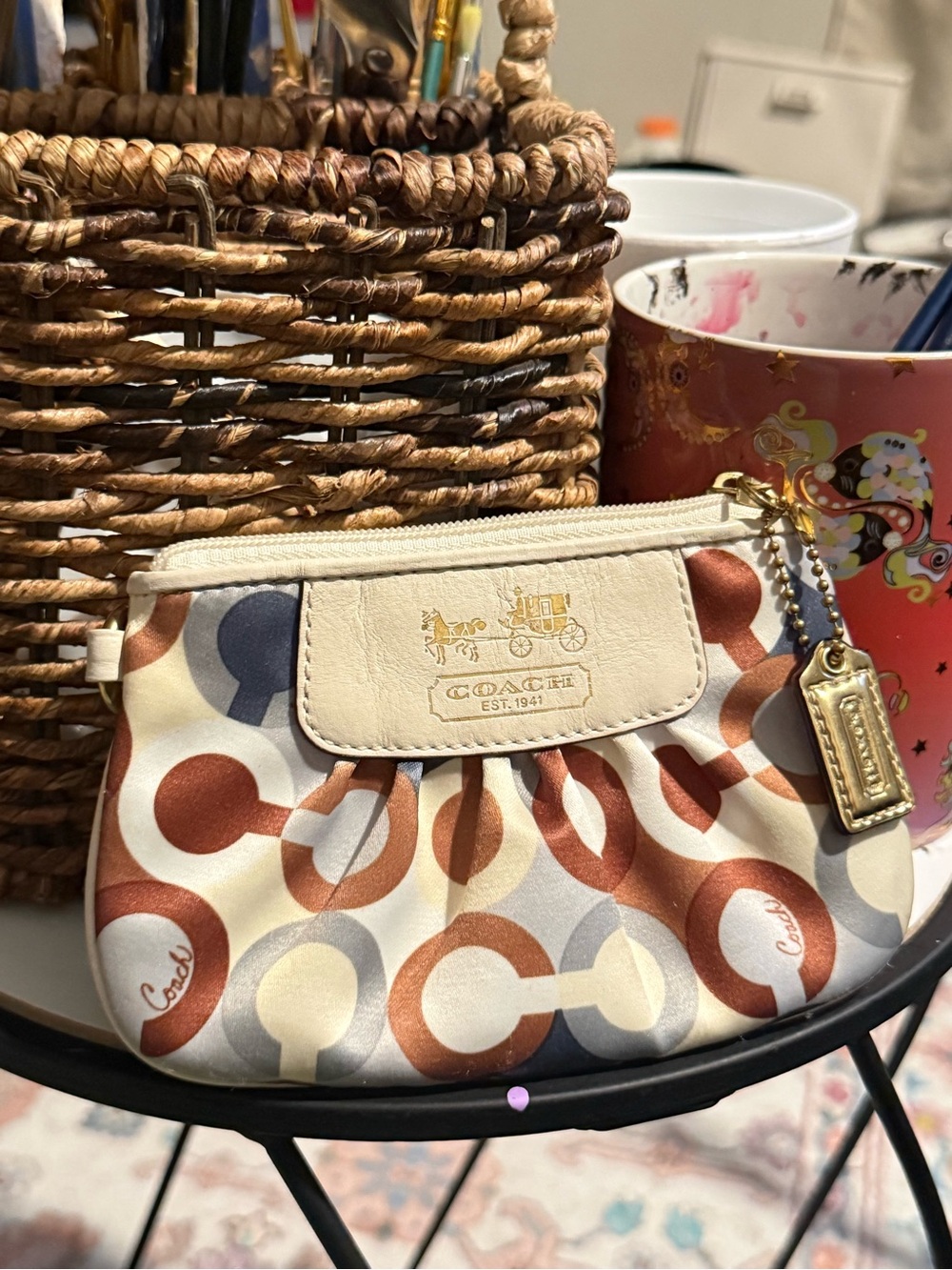 Coach Multi-Color Circle Print Wristlet with Gold Tag